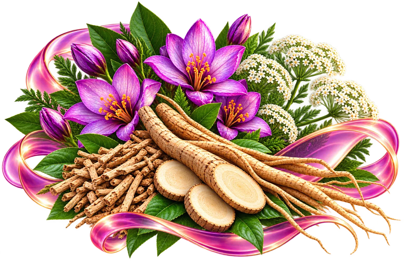 Purple Flowers And Gnarled Herbal Roots X